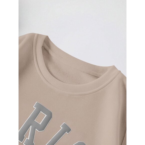 ⚡Women Brown Paris Imported Graphic Crewneck Long Sleeve Pullover Sweatshirt - Picture 3 of 6